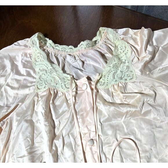 Vtg Miss Elaine Pink Silky Pajama Set Sz Med Lace Trim & Button Front Union USA - Picture 2 of 10